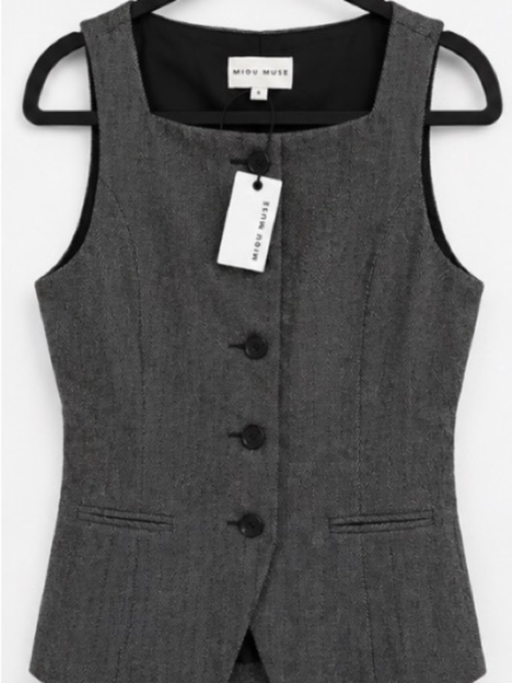 Miou Muse NWT Wool Blend Herringbone Tailored Vest Gray Size Small